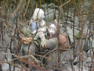 The Flight into Egypt, part of an enormous nativity scene at the U.D. library