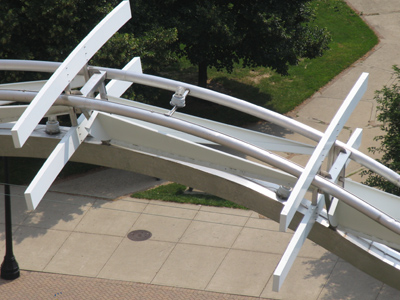 Part of a sculpture that describes the length and shape of the Wright brothers` first flight.