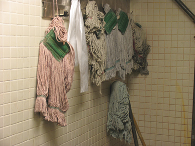The wig room at a community theatre.