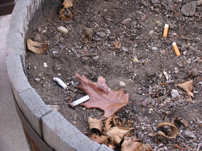 If it occupies space, some smoker will throw cigarette butts on it.  This is my own front porch.