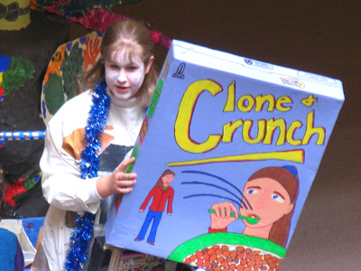 `When you eat Clone Crunch cereal, you`ll never have breakfast alone!`