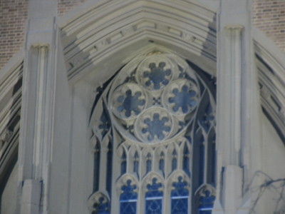 Church of the Holy Angels at dusk.