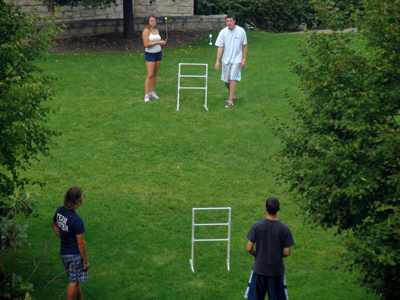 The game involved throwing some balls (tied together with string) so they got tangled in the stand.  Kinda dull . . . 