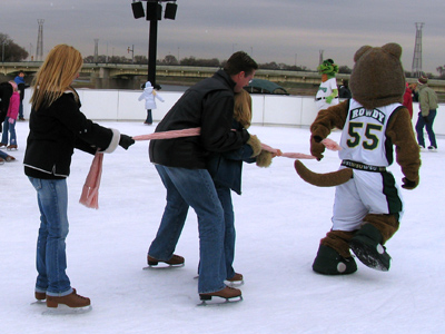 It`s hard for mascots to make friends, since all they can do is give high-fives and cover their faces with their hands.