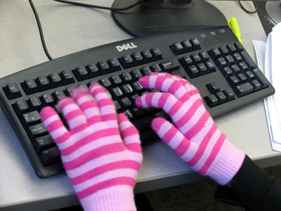 One can imagine she`s typing a paper about Dr. Seuss.