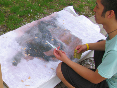 University of Dayton, 3:41pm - student making horse picture.