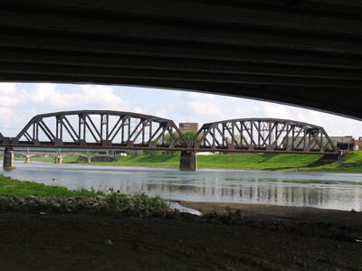 Bridge over polluted water.