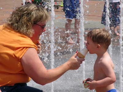 `Hey, wait a minute . . . didn`t dad say not to get wet?`