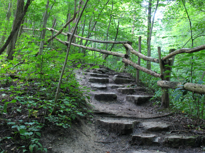 I walked very carefully down the irregular stone steps, but when it started to rain, I ran back up at top speed.