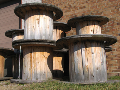 I knelt down to make them look like tall columns (and also to hide the sign that said NO TRESPASSING).