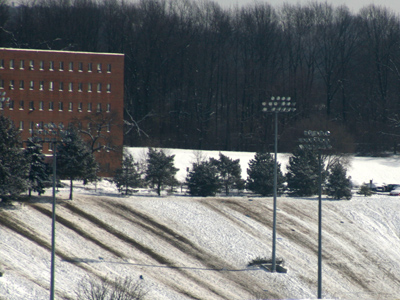 As you can tell by the dark trails, sledding is prohibited.