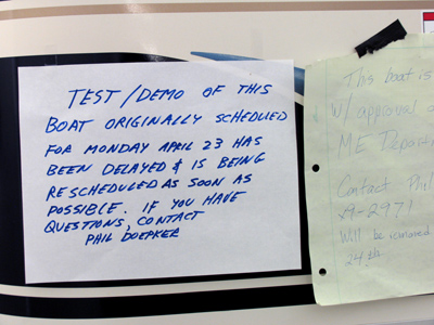 The pontoon boat in the hallway controversy rages on (see April 16).