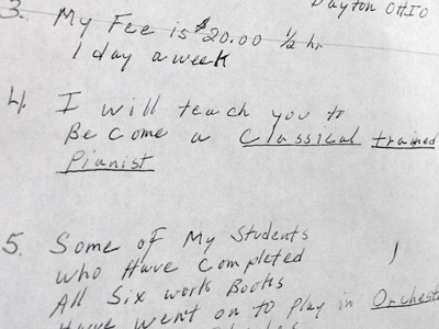 The same person who will turn you into a `classical trained pianist` also gives `base guitar` lessons.