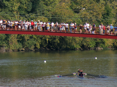 With all those spectators, the suspension bridge starts to sway in an alarming way.