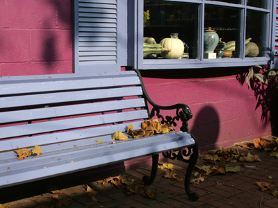 Another bench with leaves . . . but this one`s lavender.