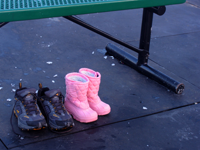 At the ice skating rink.