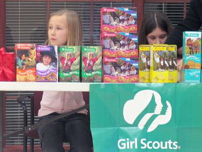 These miniature entrepreneurs strong-armed me into buying a box of Tagalongs.