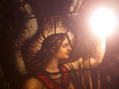 Pointing the way to the Urban Krag, a rock-climbing facility inside a former church.