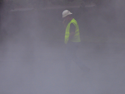 A closeup of the parking lot renovation.