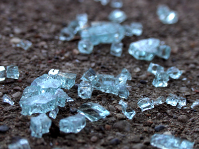 Like tiny diamonds, fragments of my neighbor`s vandalized car sparkled on the sidewalk.  He somehow failed to see the beauty of the scene.