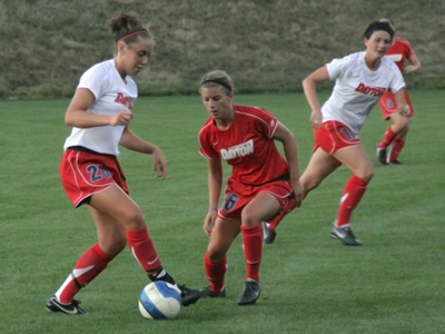 In a much-anticipated exhibition game this evening, heavily-favored Dayton (in white) was matched against underdog Dayton (in red).