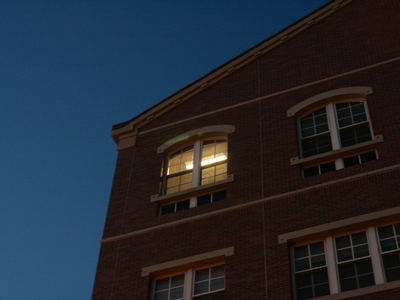 Looks like someone`s burning the midnight oil, but actually it`s only 5:45.