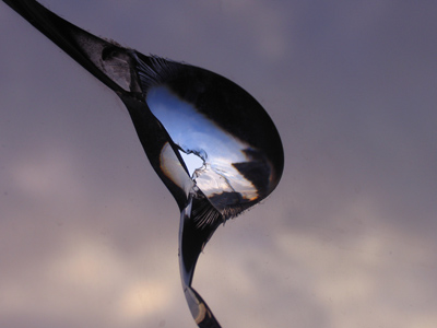 Large hole in very large window downtown.