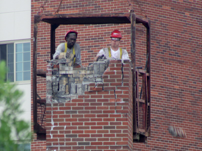 Destroying the twin chimmneys attached to the photography building (see January 7, 2008).