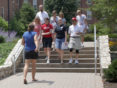 One of the amazing backward-walking, loud-talking UD campus tour guides.
