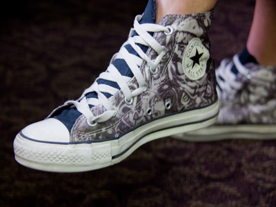 These silk Converse All-Stars cost $125.  `You have to be in the right mood to put them on,` said the wearer.