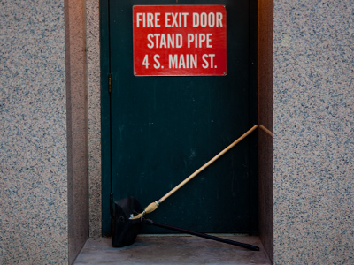 When evacuating the building in a panic, remember to watch your step.