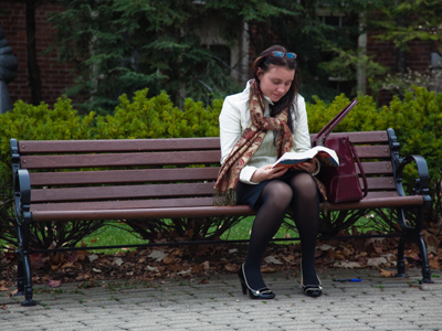 Student studiously studying.
