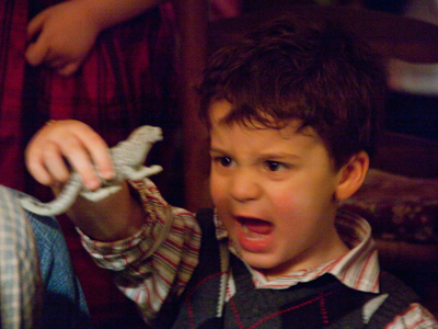 Last year he got dinosaurs (see December 24, 2008), and this year it was jungle animals.  He`s equally happy.