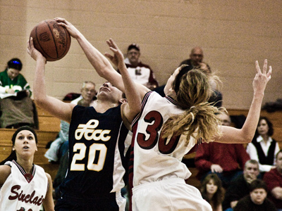 The joys of life:  No. 30 blocks a shot.