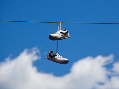 I didn`t toss the shoes up there, but everything else about this photograph was planned (including the clouds).