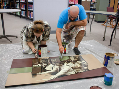 The Library art project progresses.  Good thing, since the deadline is tomorrow.