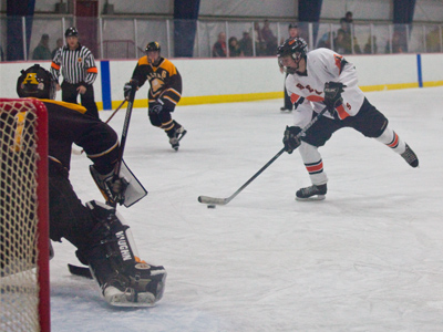 Despite all the padding, the goalie must have guts to just stand there and wait for the puck to come screaming in.