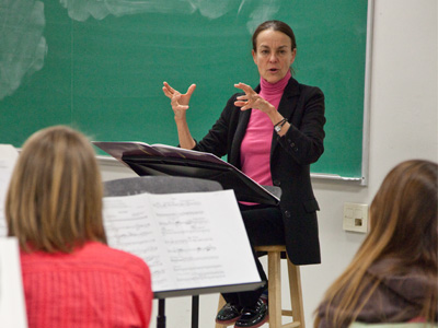 Libby Larsen was on hand during rehearsal to offer advice on how to perform her composition for symphonic winds.