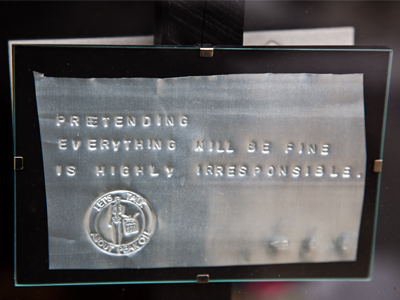 Artist Leigh Waltz uses aluminum to make a statement about the future of petroleum usage.