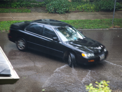 The neighbor`s car leaves port.