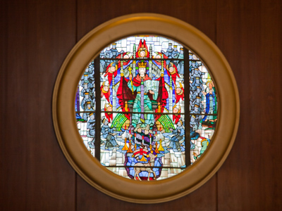 This is not a stained glass window.  It`s a mirror.  The window is behind me.