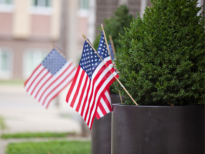 Lured by the flags out front, true patriots will buy used furniture at this business.