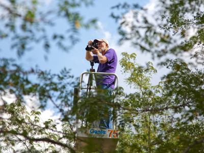Who is that intrepid fellow taking pictures from a lift?