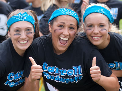 Losing badly, but still smiling.