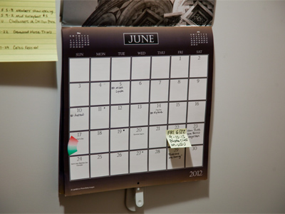 Hanging from my refrigerator is my high-tech calendar system.  I`ve thought about using a mobile version, but then I`d have to carry a mini-fridge around with me everywhere.
