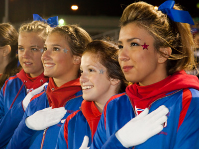 The Patriots` cheerleaders are very patriotic.
