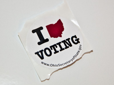 I didn`t wear it, since it came from the Ohio Secretary of State who (like my coworker mentioned in the first photo) wants to limit the voting rights of `these people.`