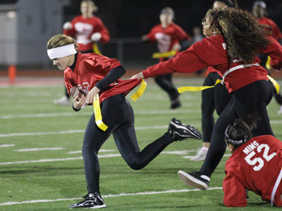 And yet the girls continued to play -- very hard.  I was able to witness a 102-yard interception return for a touchdown.  SHE . . . COULD . . . GO . . . ALL . . . THE . . . WAY!	