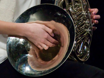 Where the french horn player hid her presents.