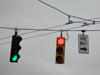 This red light ends a three-hour drive.  My back hurts.